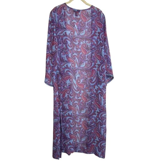 Jessica Simpson Kimono 1X Ultramarine Pink Paisley Sheer 3/4 Sleeve Open Front - Picture 4 of 9
